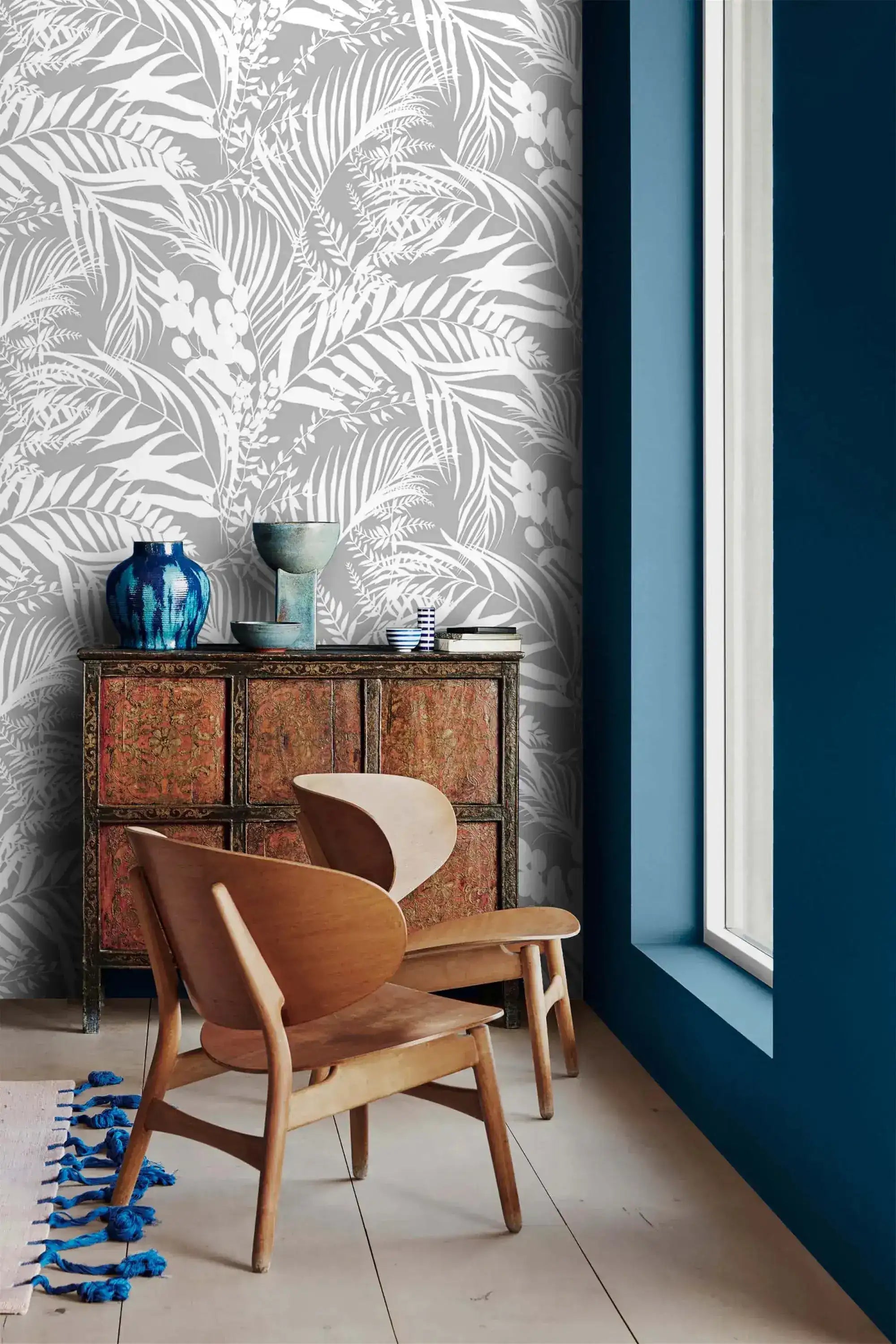 Grey Tropical Foliage Wallpaper