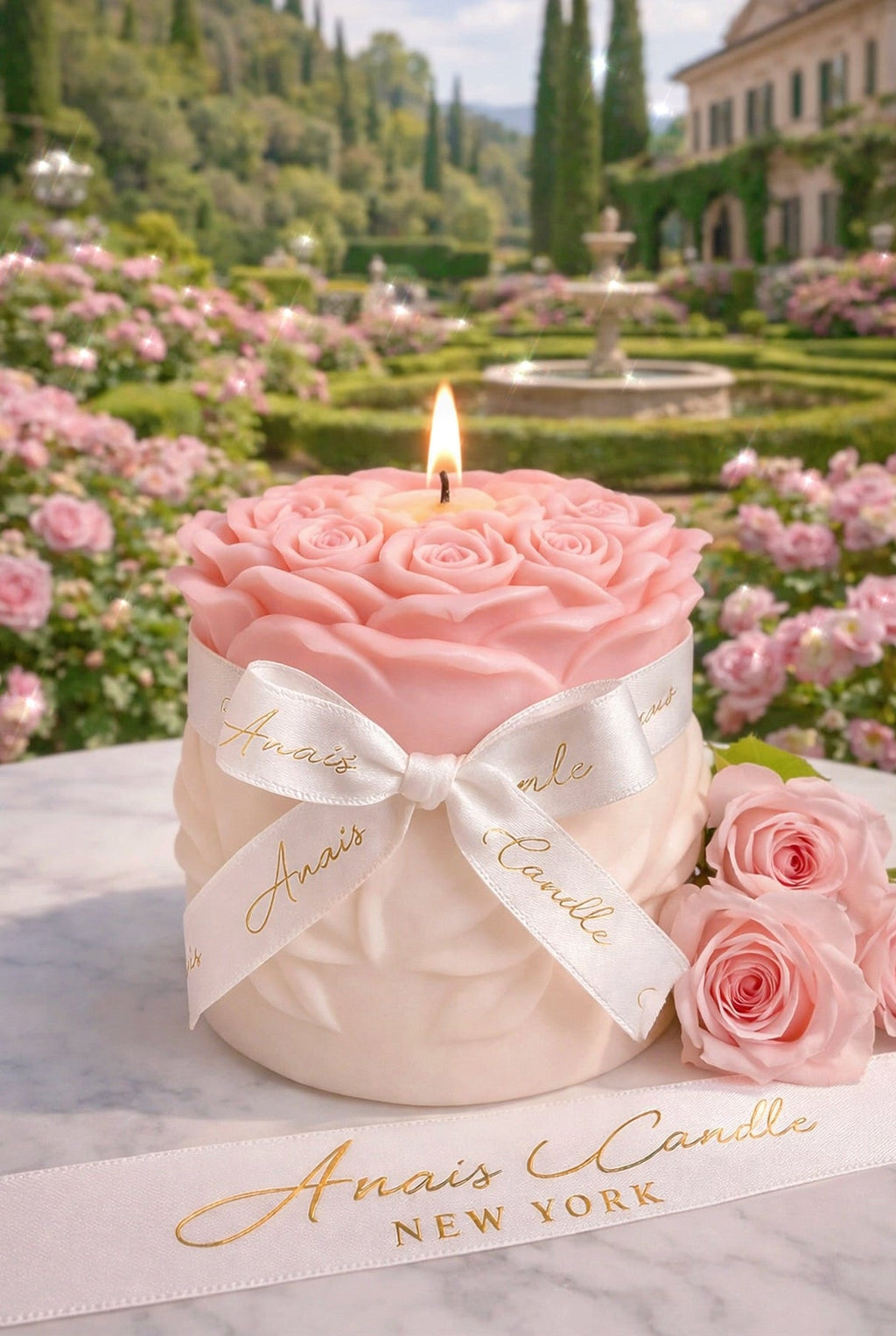 Lavish Rose Bouquet Candle in Pink - XXL