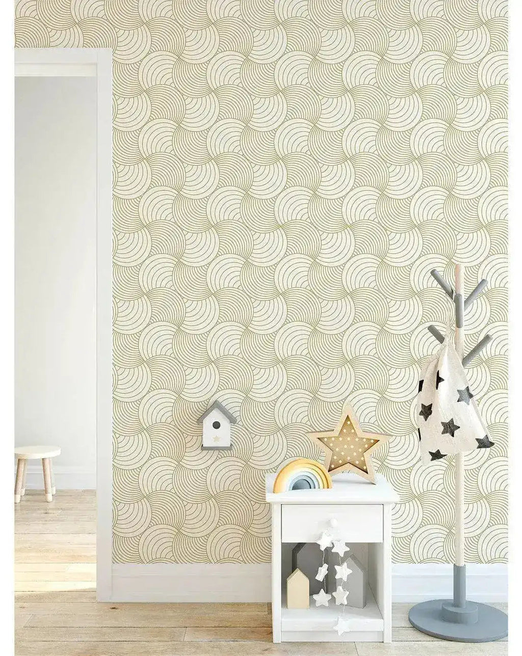 Abstract Beige Stripes Waves Removable Wallpaper