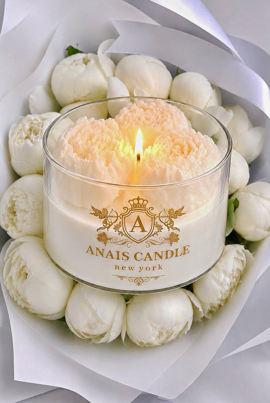Peony Bouquet Candle in White