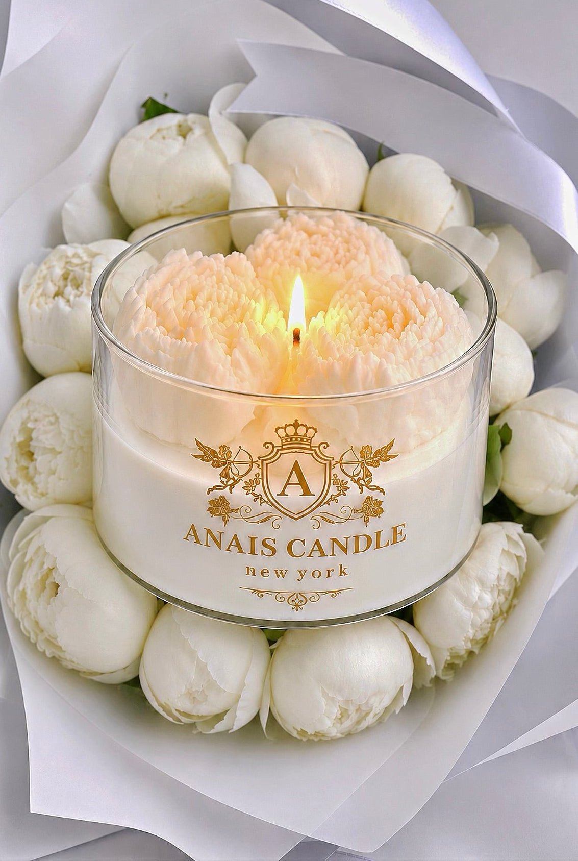 Peony Bouquet Candle in White