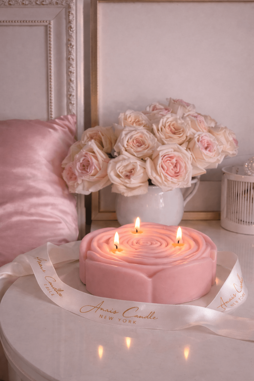 3-Wick Rosette d’Anaïs Flower Candle in Blush Pink