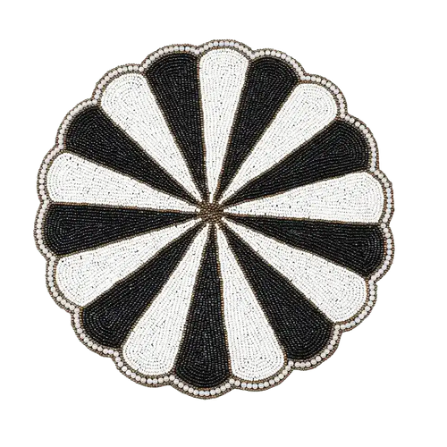 Black and White Beaded Round Placemats - Set of 4