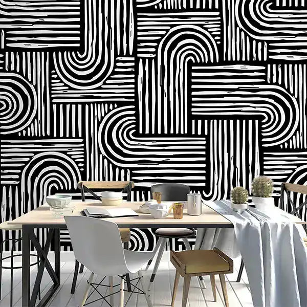 Black & Bold Bends Art Deco Wallpaper