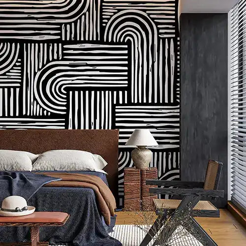 Black & Bold Bends Art Deco Wallpaper