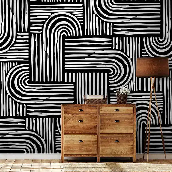 Black & Bold Bends Art Deco Wallpaper