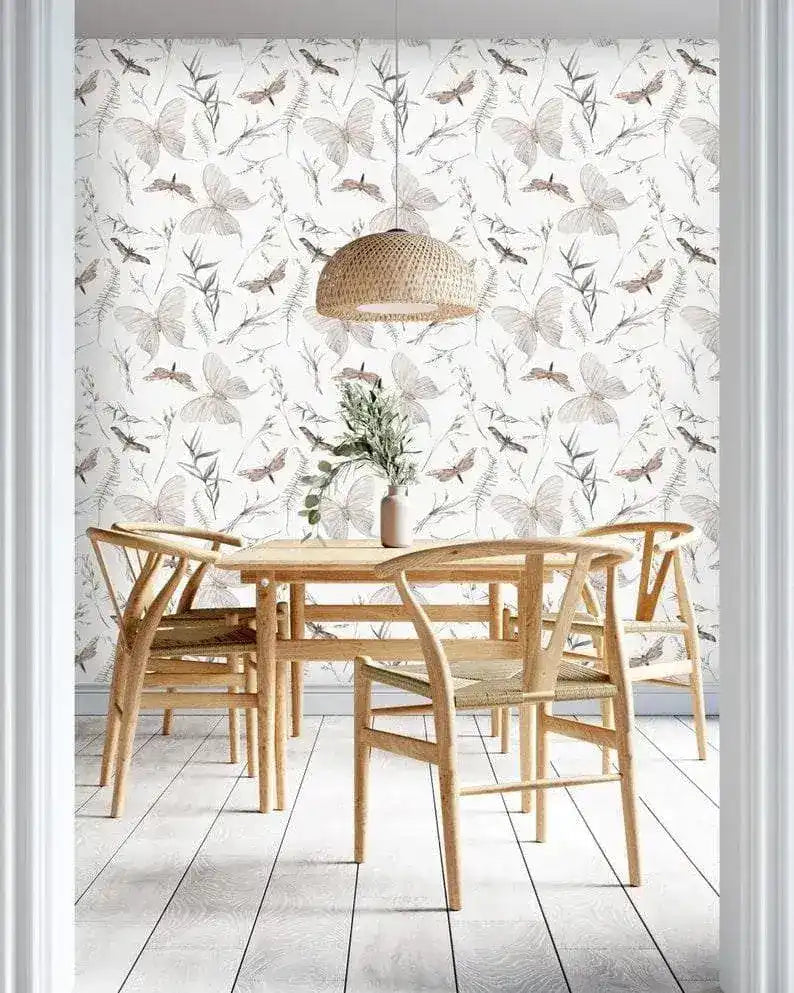 Butterflies and Delicate Botanical Wallpaper