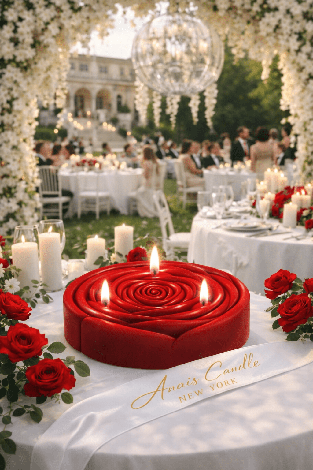 3-Wick Rosette d’Anaïs Flower Candle in Red