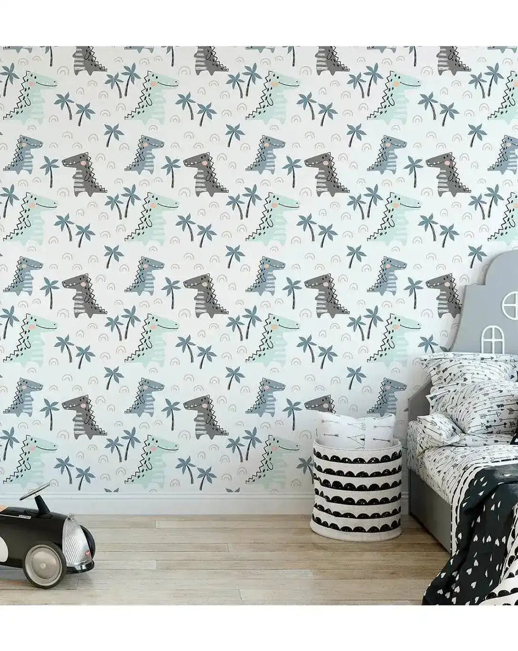 Cute Green Dinosaurs Doodle Removable Kids Wallpaper