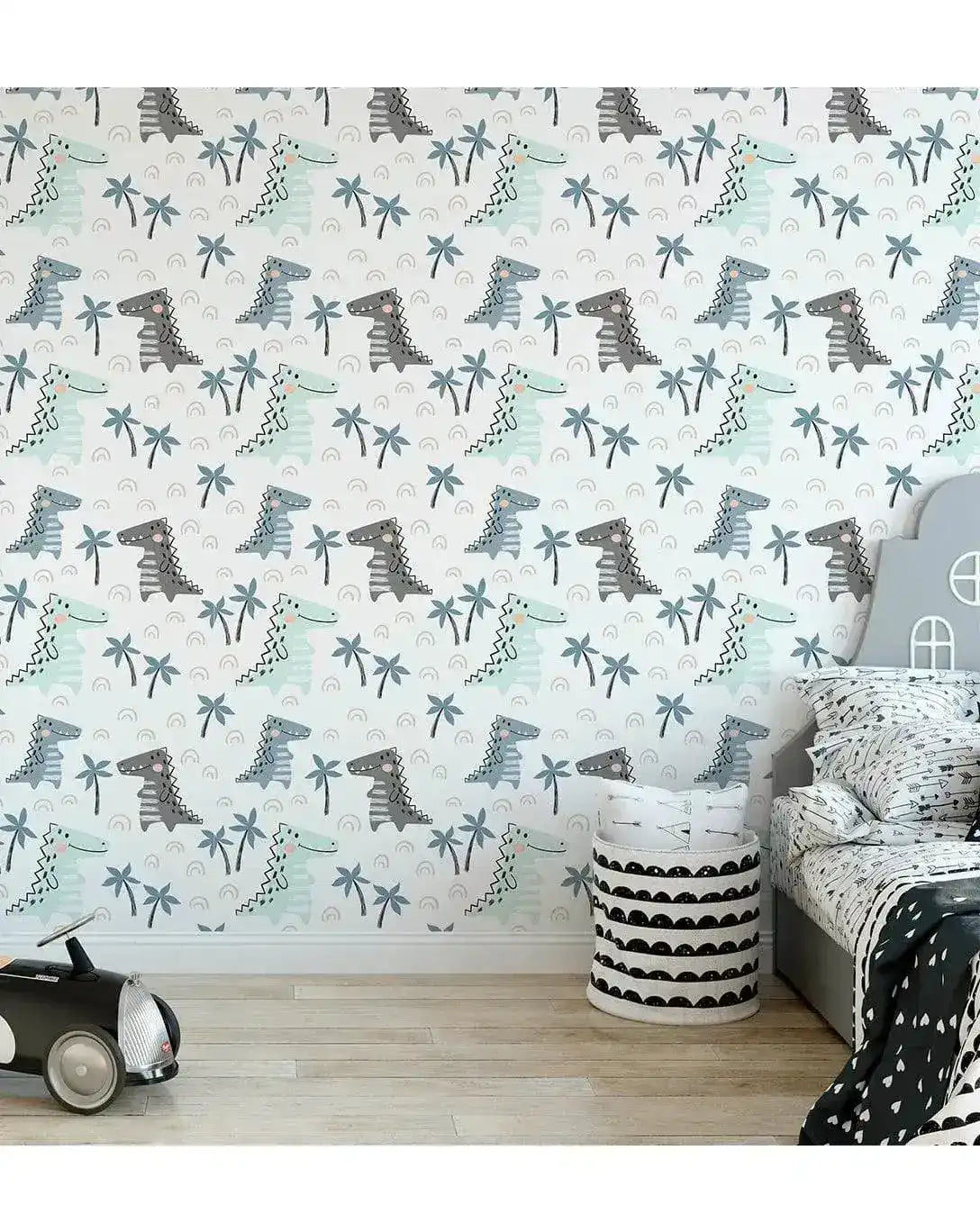 Cute Green Dinosaurs Doodle Removable Kids Wallpaper