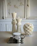 Enzo XXL Pillar Candle Set of 2 in Sculpture White