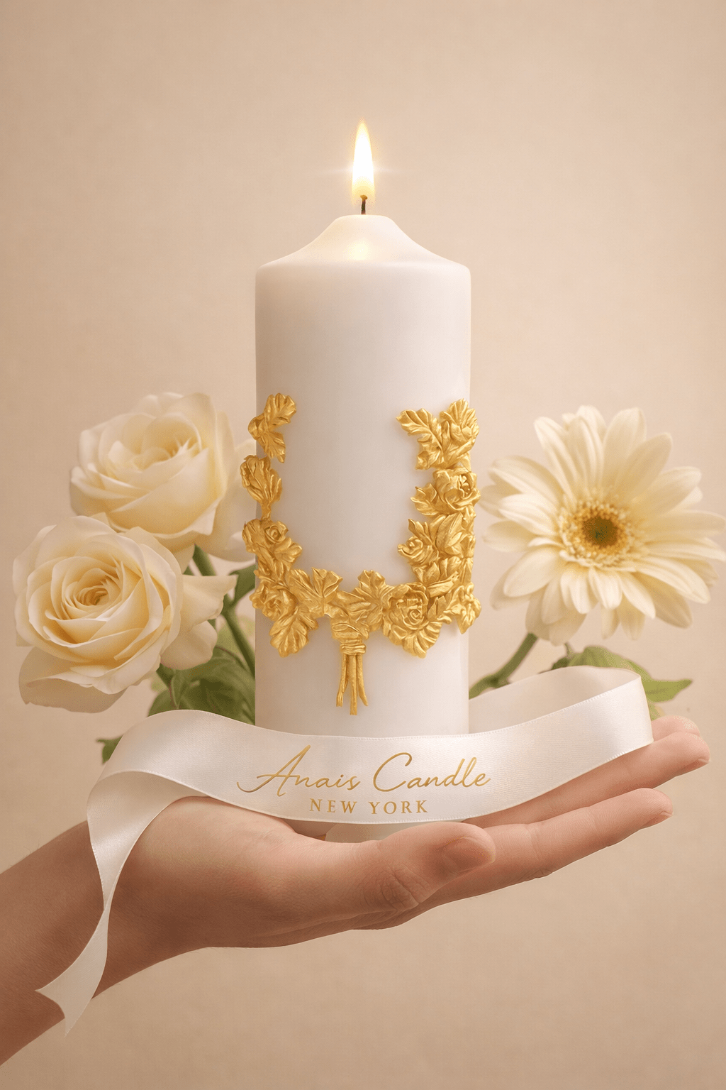 “Promise of Life” -Golden Wheat Pillar Candle XXL