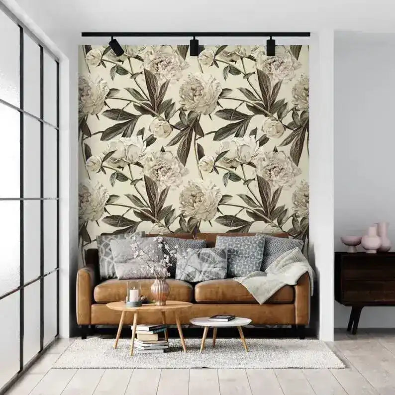 Pastel Oversized Peonies Floral Watercolor Wallpaper