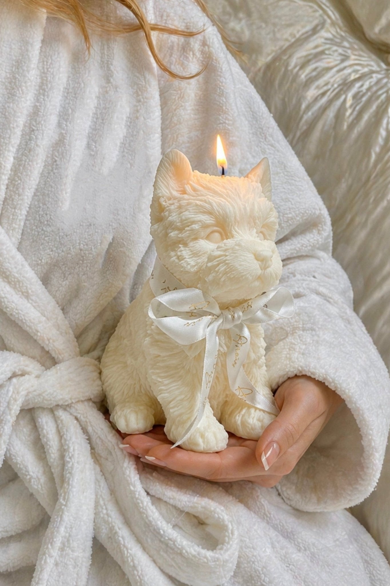 Charming White Terrier Puppy Candle