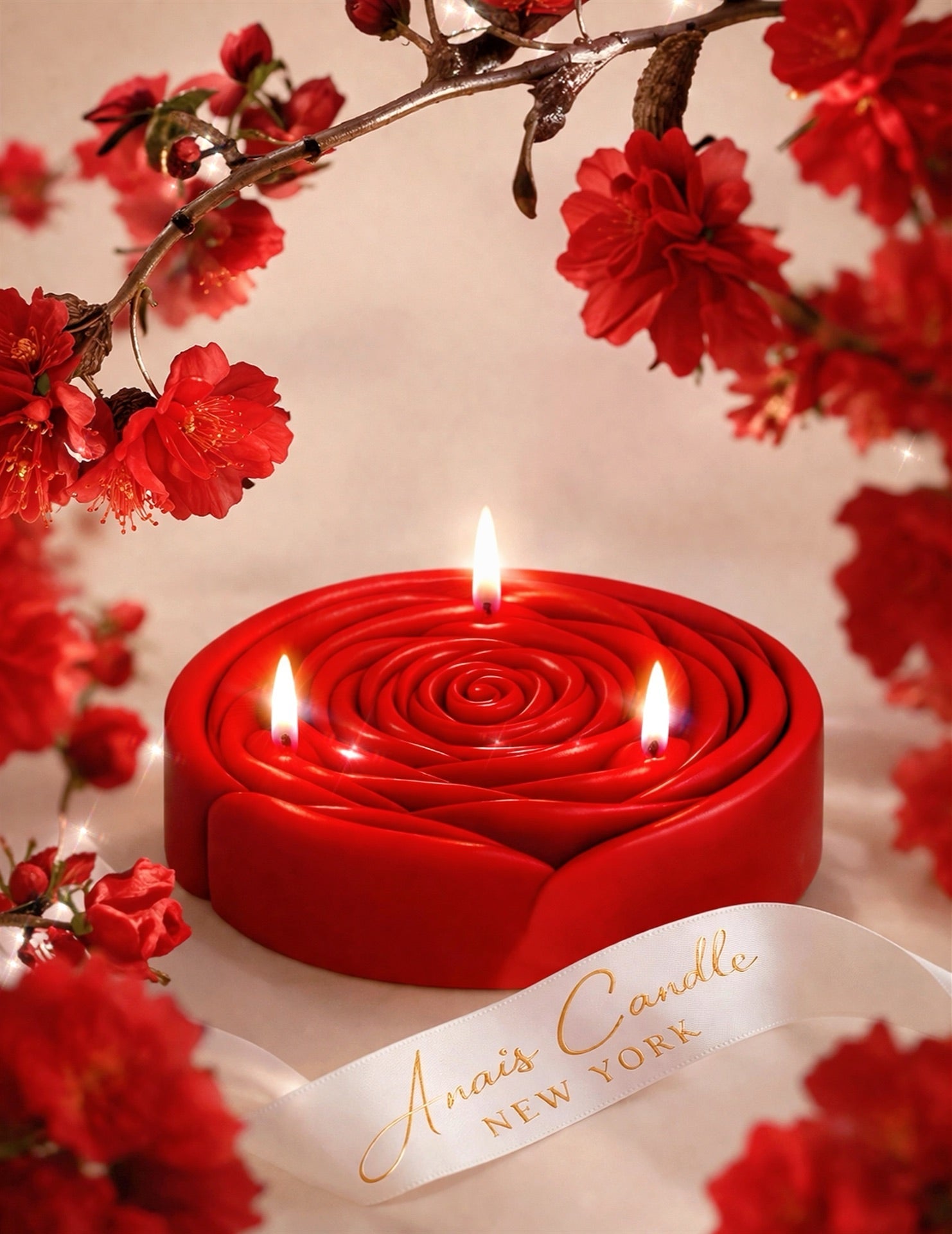 3-Wick Rosette d’Anaïs Flower Candle in Red