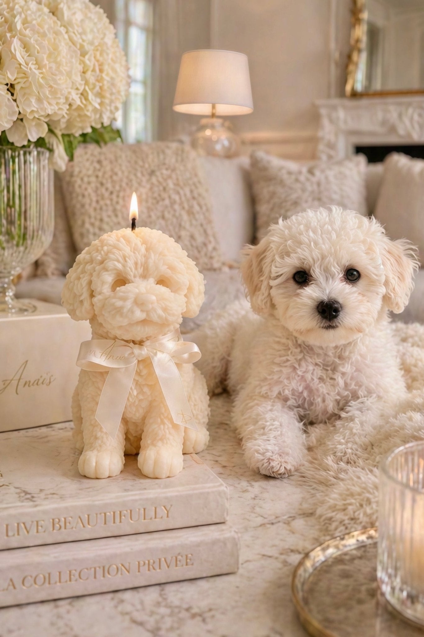 Anaïs Puppy Candle in White