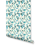 Aqua Blue Green Twigs Leaves Removable Wallpaper