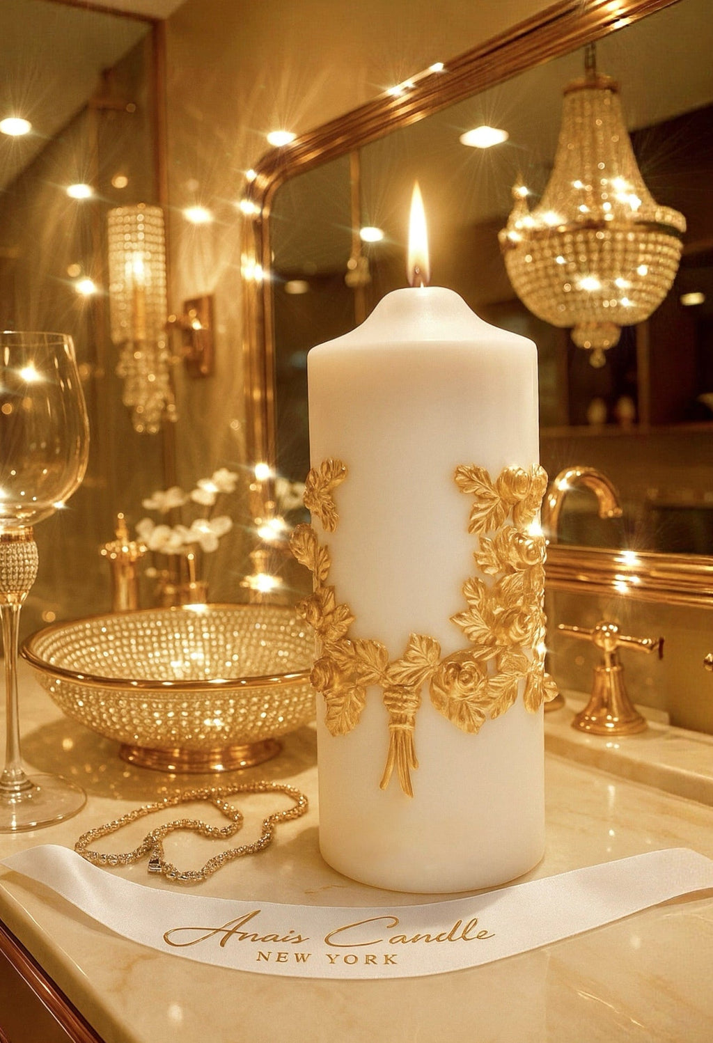 “Promise of Life” -Golden Wheat Pillar Candle XXL