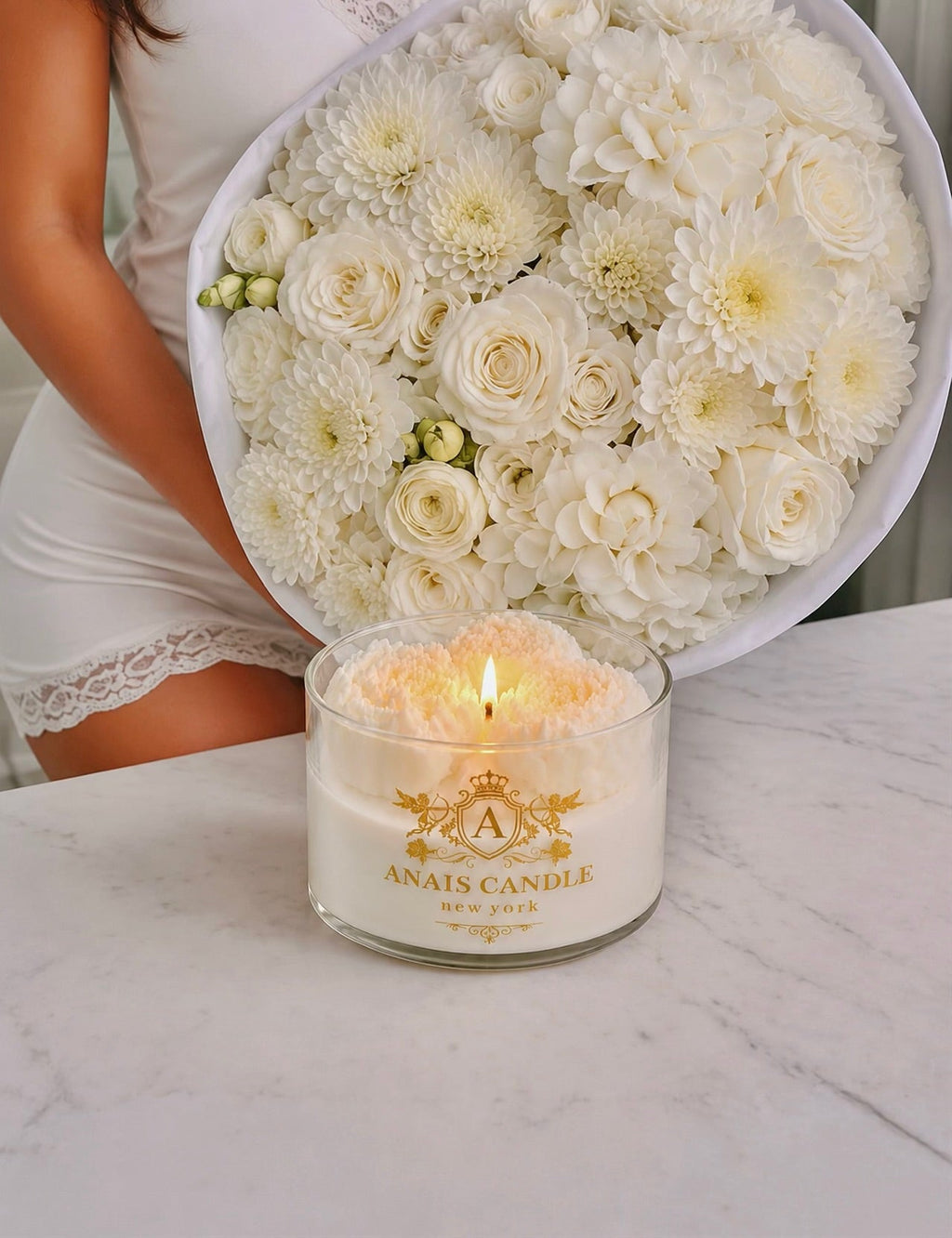 Peony Bouquet Candle in White