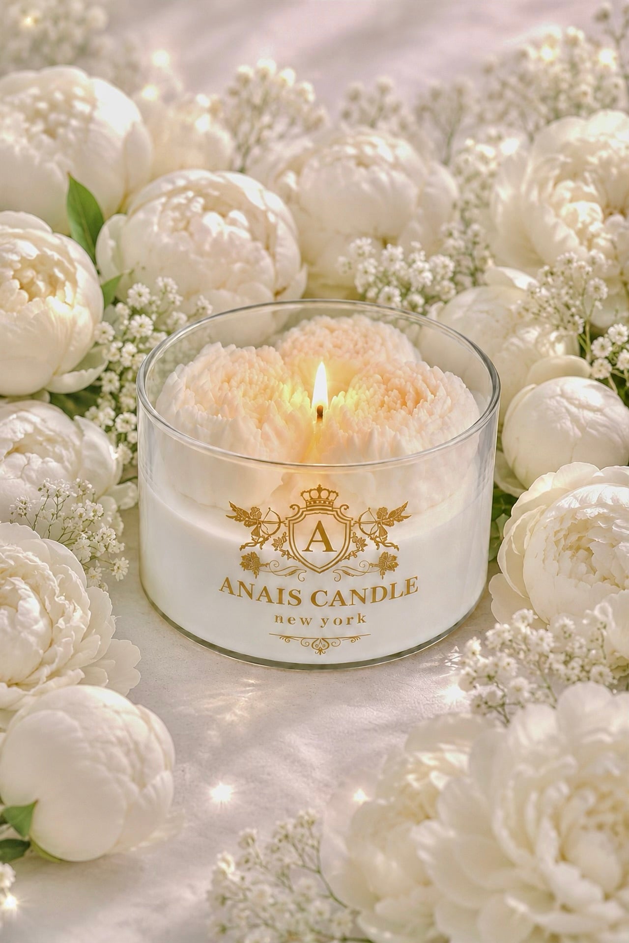 Peony Bouquet Candle in White