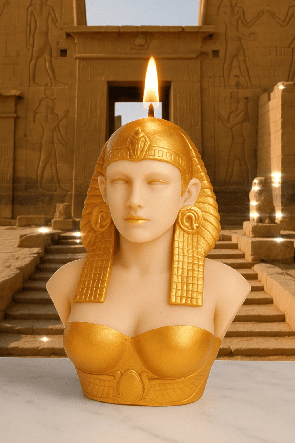 Golden Cleopatra Candle - Hand Painted