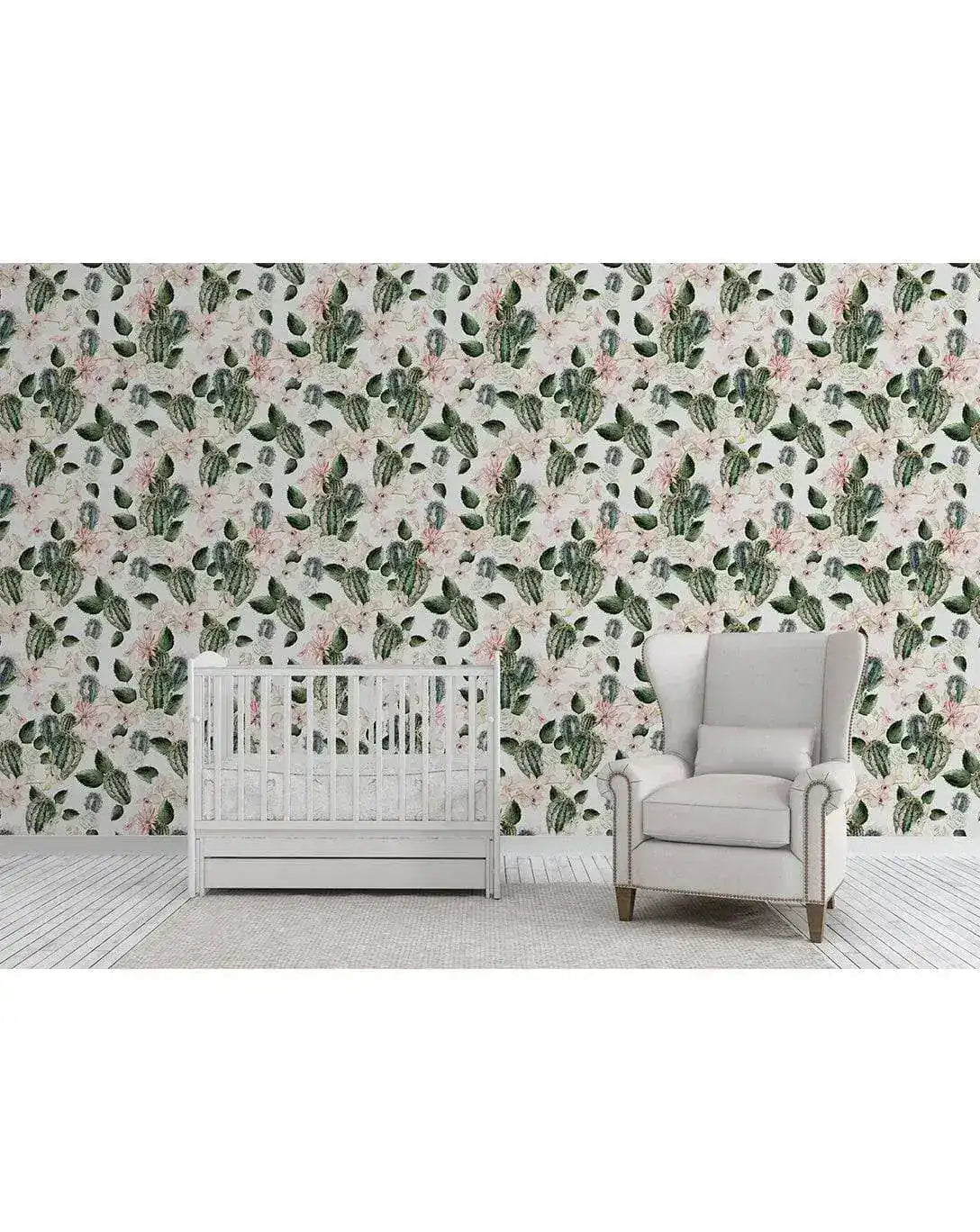 Floral Green Cactus Rose and Orchids Removable Wallpaper