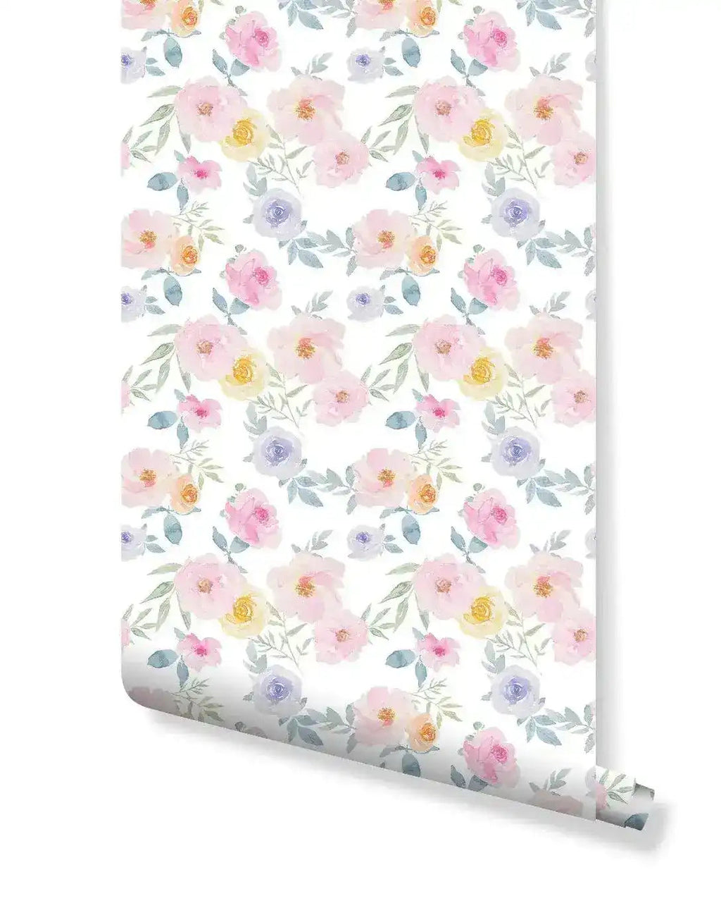 Floral Watercolor Pink Yellow Blue Roses Retro Flowers Wallpaper