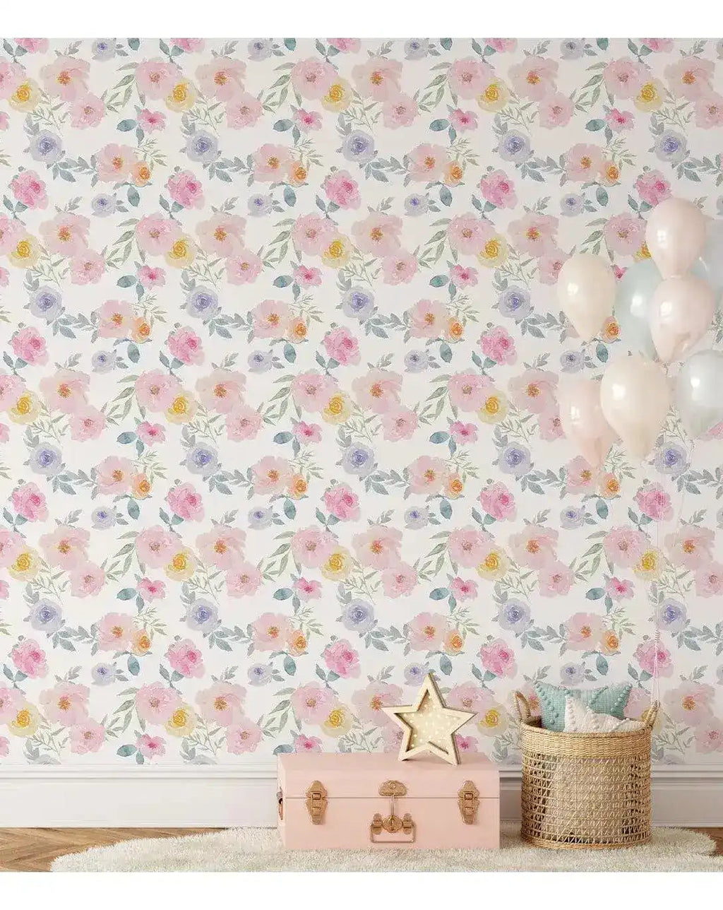 Floral Watercolor Pink Yellow Blue Roses Retro Flowers Wallpaper