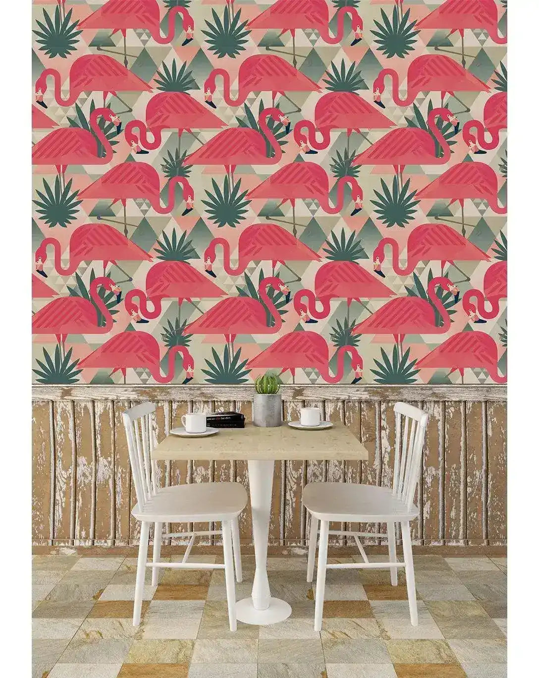 Geometric Tropical Pink Flamingo Removable Wallpaper
