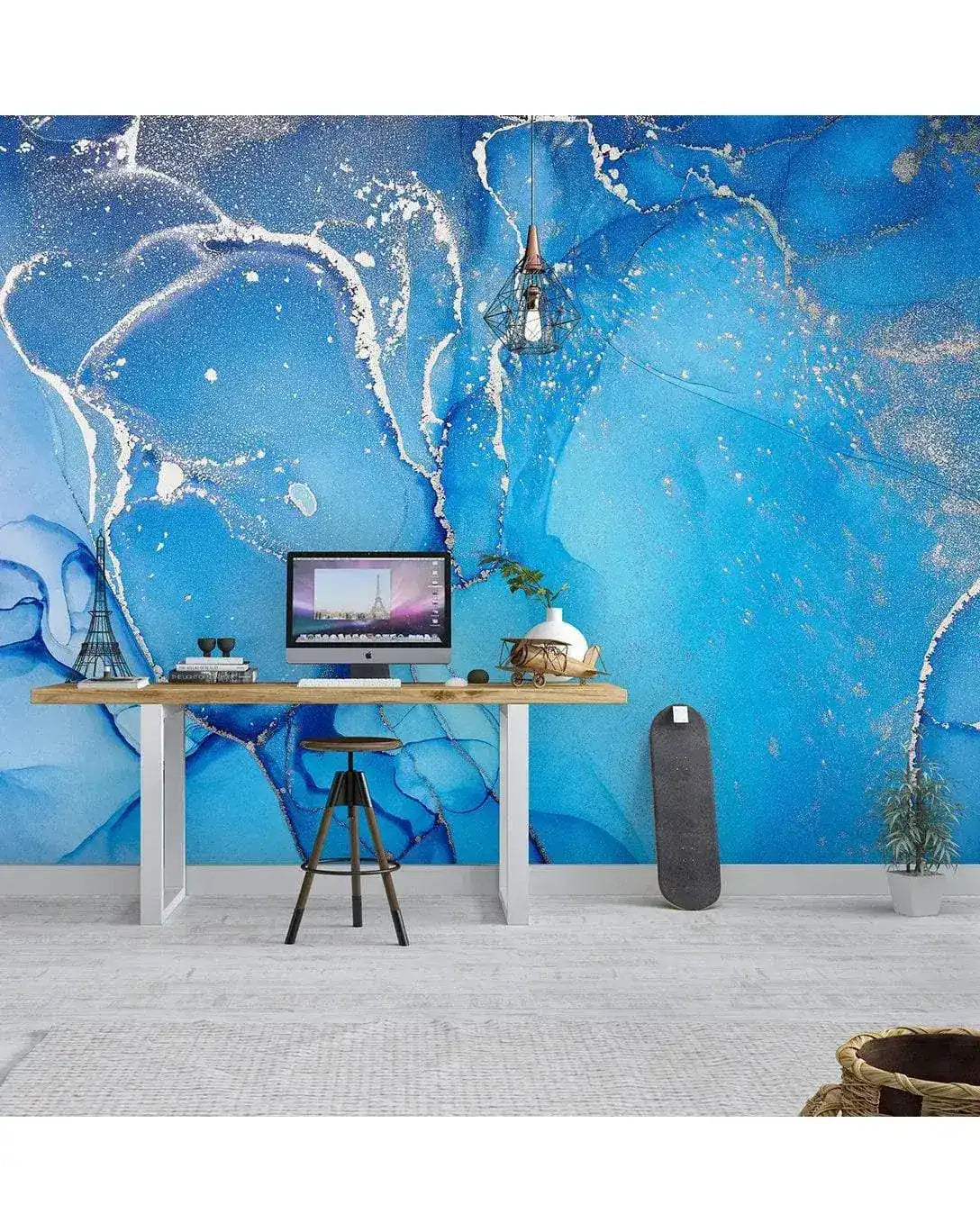 Blue Watercolor Paint Abstract Marble Wall Mural