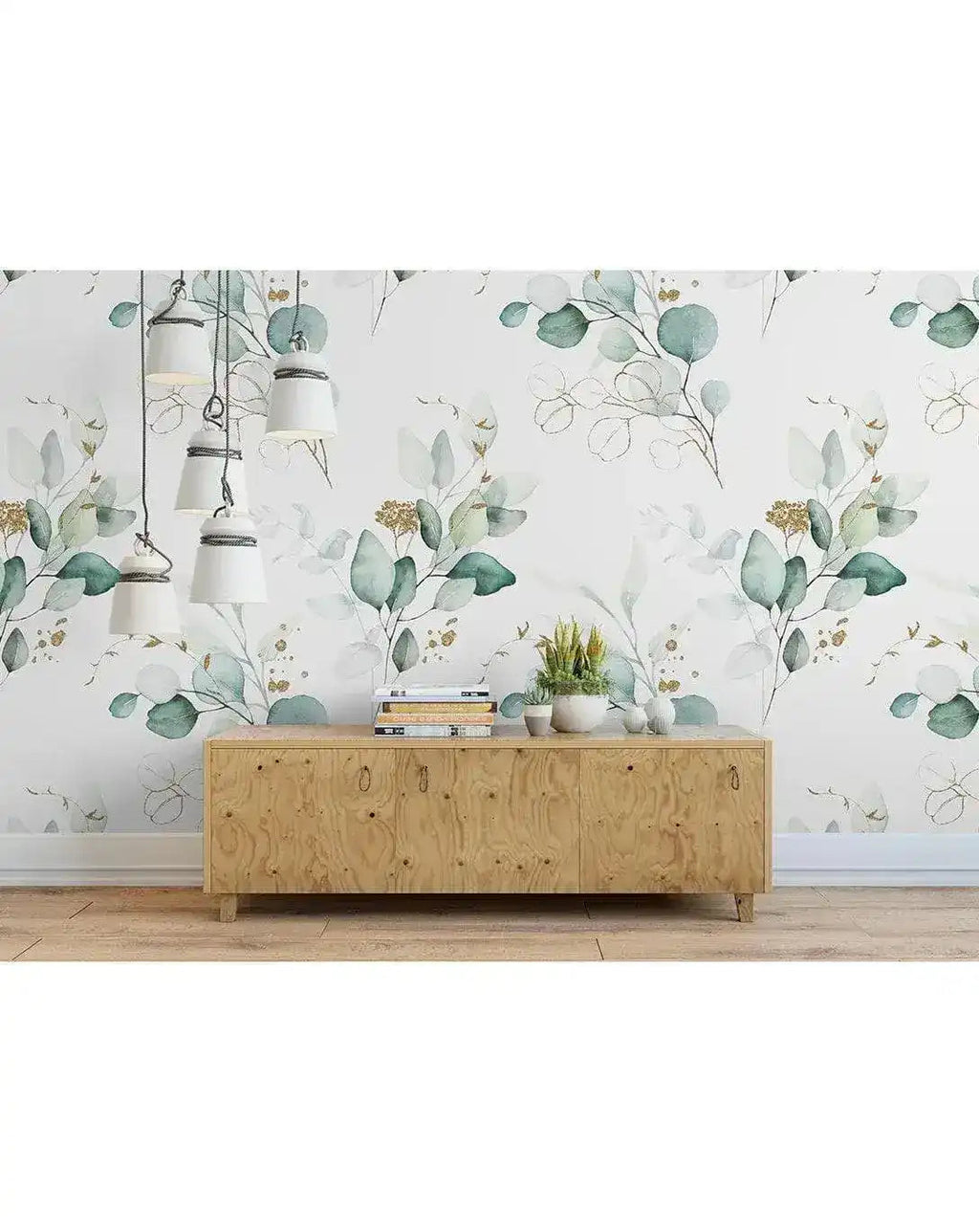 Green Eucalyptus Leaves and Branches Watercolor Botanical Wallpaper