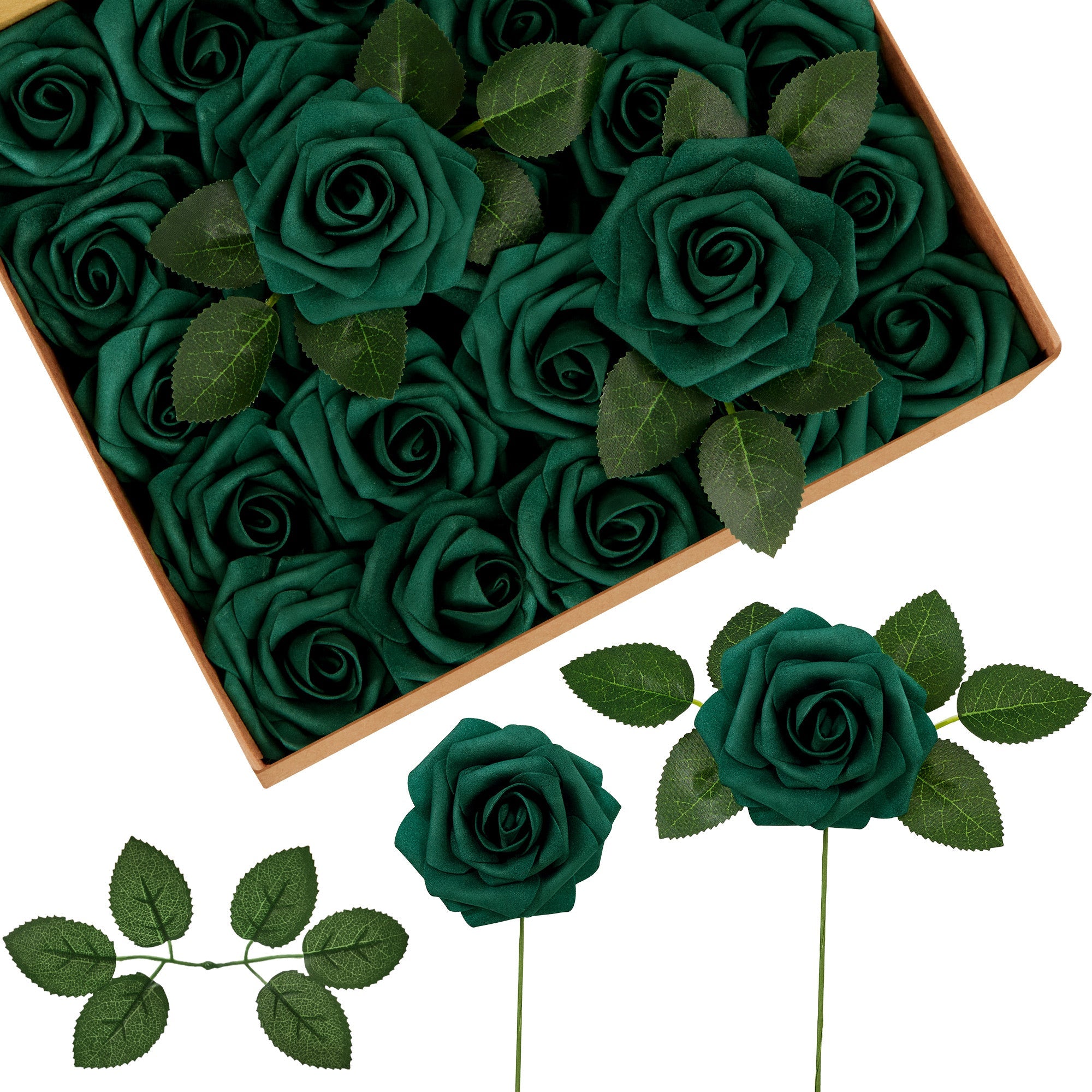 InnoGear Artificial Flowers, 100 Pcs Hunt Green Rose Foam Fake Roses Bulk with Stems for Decoration DIY Wedding Bouquets Centerpieces Bridal Shower Party Christmas Tree