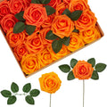 InnoGear Artificial Flowers, 100 Pcs Shades of Orange Rose Foam Fake Roses Bulk with Stems for Decoration DIY Wedding Bouquets Centerpieces Bridal Shower Party Christmas Tree