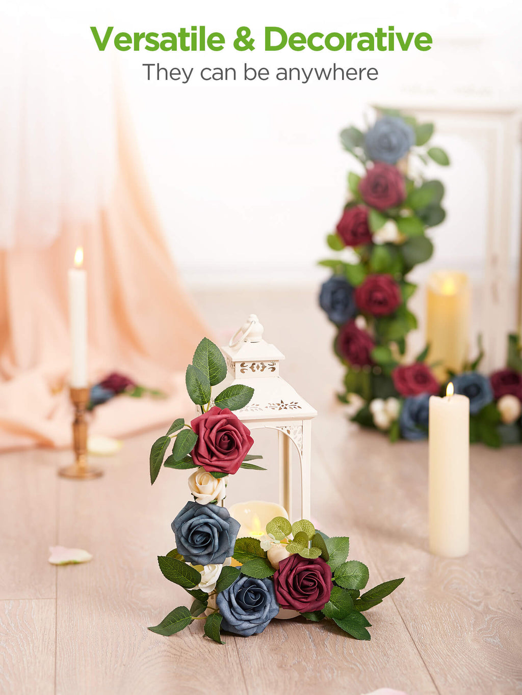 DBS050 Artificial Faux Flowers, 50 pcs, Dusty Blue Shades