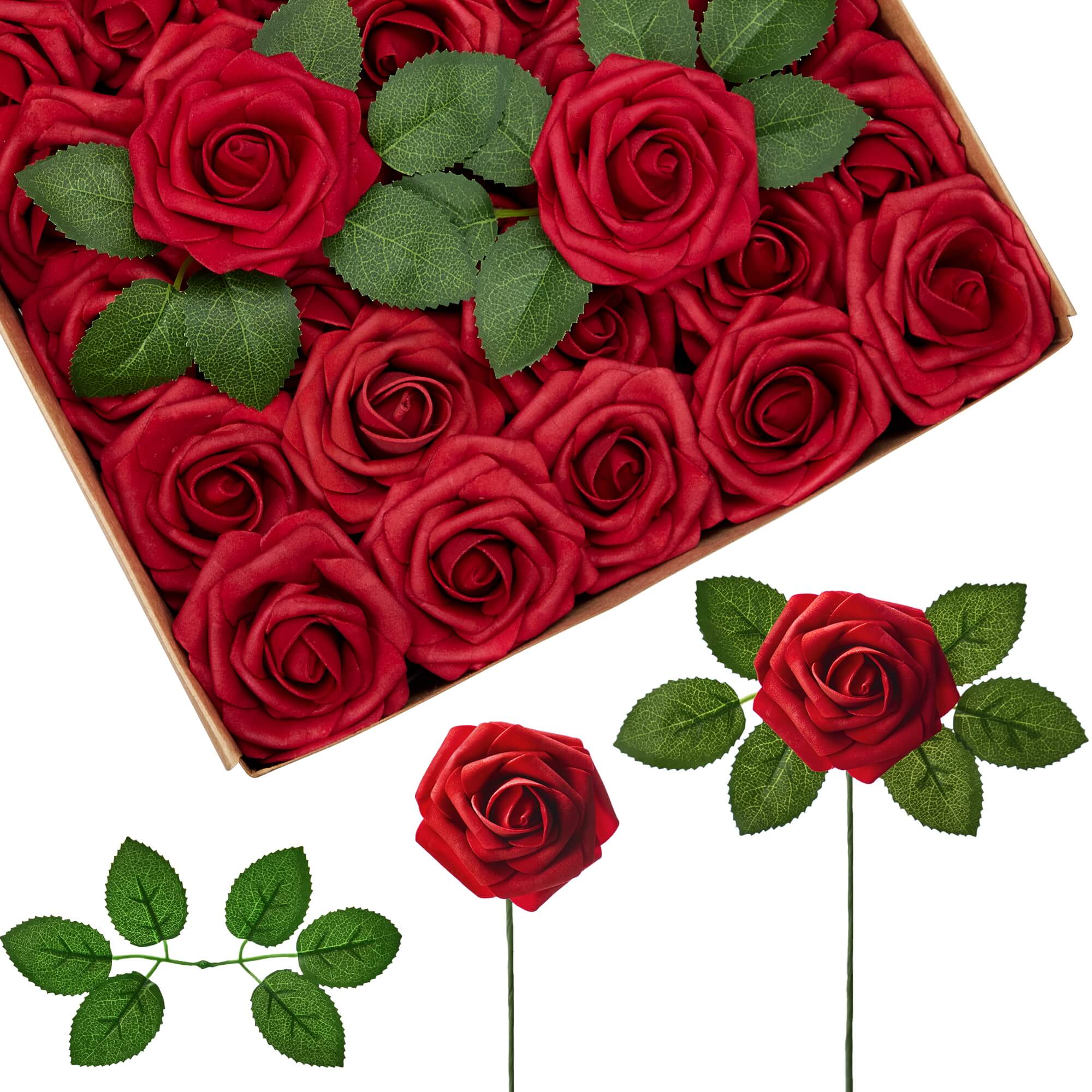 AF178DR Artificial Faux Flowers, 50 pcs, Dark Red