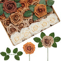 InnoGear Artificial Flowers, 50 Pcs Shades of Earth Tones Foam Fake Roses Bulk with Stems for Decoration Celebration DIY Wedding Bouquets Centerpieces Bridal Shower Party Christmas Tree