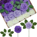 InnoGear Artificial Flowers, 50 Pcs Shades of Purple Foam Fake Roses Bulk with Stems for Decoration Celebration DIY Wedding Bouquets Centerpieces Bridal Shower Party Christmas Tree