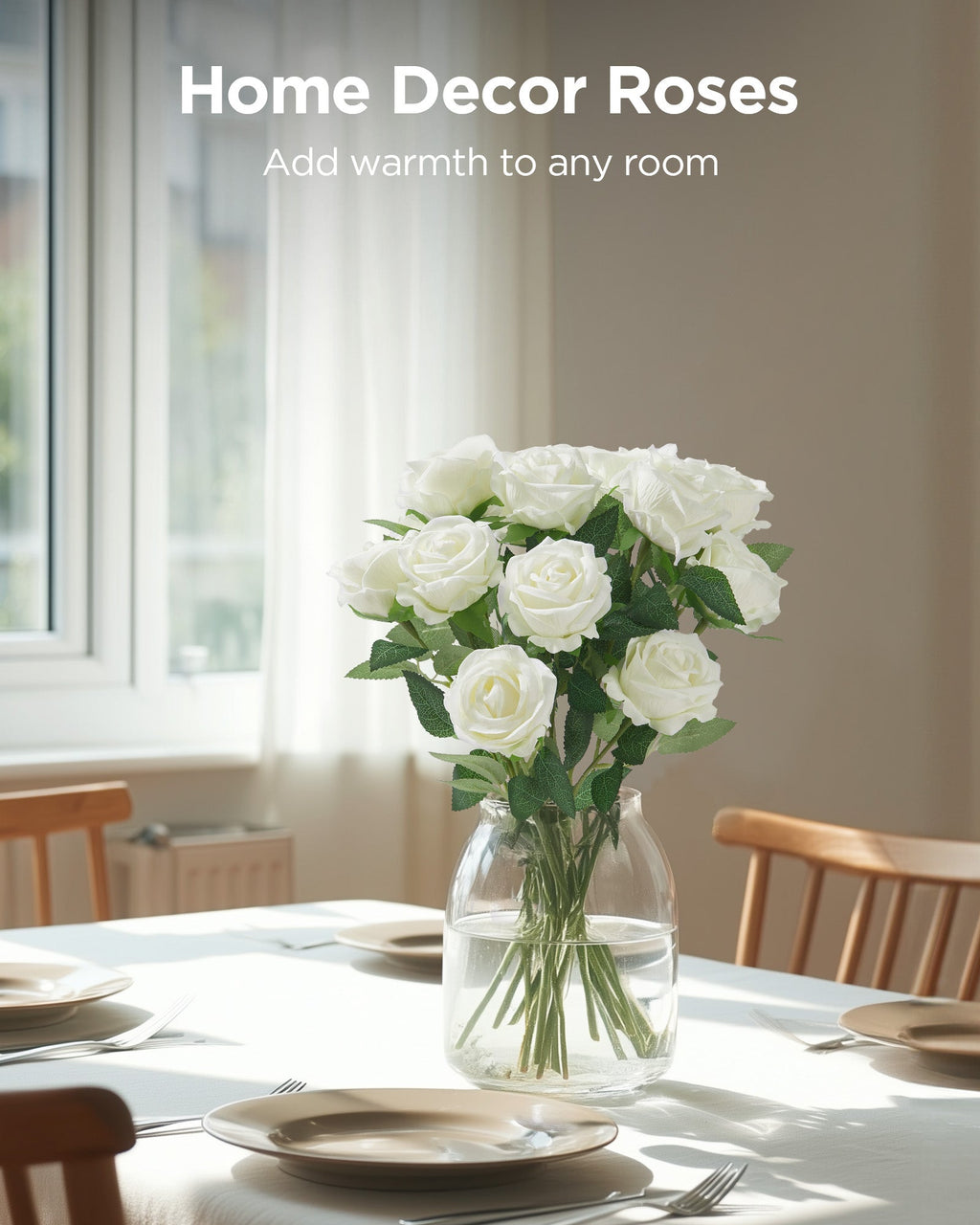InnoGear 100 Pcs White Roses Artificial Flowers, Fake Velvet Silk Rose Bulk Faux Flower for Decoration DIY Wedding Centerpieces Proposal Bridal Bouquets Shower Party Home Floral Decor (100, White)