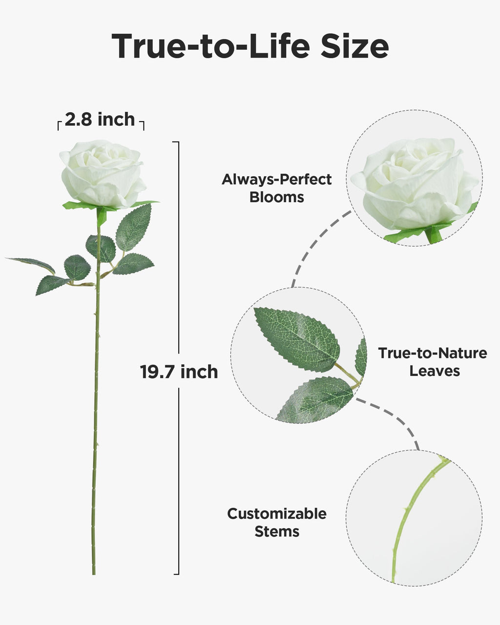 InnoGear 100 Pcs White Roses Artificial Flowers, Fake Velvet Silk Rose Bulk Faux Flower for Decoration DIY Wedding Centerpieces Proposal Bridal Bouquets Shower Party Home Floral Decor (100, White)