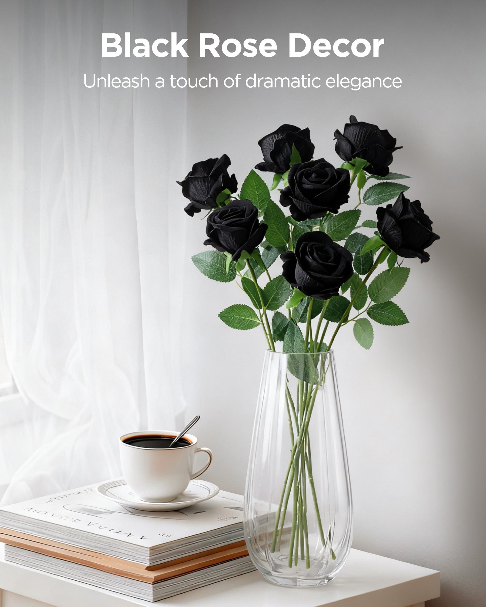 InnoGear 50 Pcs Black Roses Artificial Flowers, Fake Velvet Silk Rose Bulk Faux Flower for Decoration DIY Wedding Centerpieces Proposal Bridal Bouquets Shower Party Home Floral Decor (50, Black)
