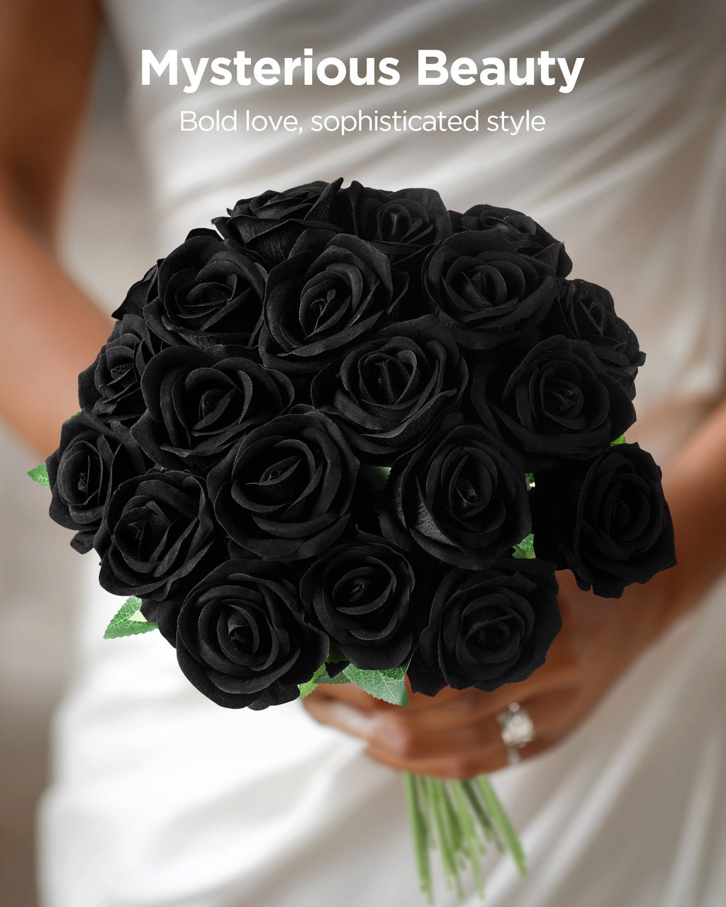 InnoGear 50 Pcs Black Roses Artificial Flowers, Fake Velvet Silk Rose Bulk Faux Flower for Decoration DIY Wedding Centerpieces Proposal Bridal Bouquets Shower Party Home Floral Decor (50, Black)