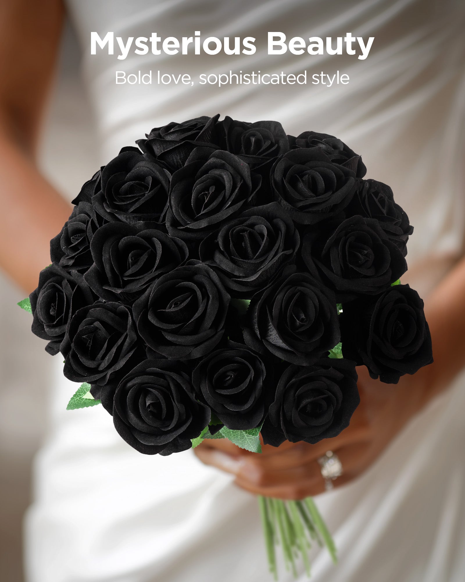 InnoGear 50 Pcs Black Roses Artificial Flowers, Fake Velvet Silk Rose Bulk Faux Flower for Decoration DIY Wedding Centerpieces Proposal Bridal Bouquets Shower Party Home Floral Decor (50, Black)