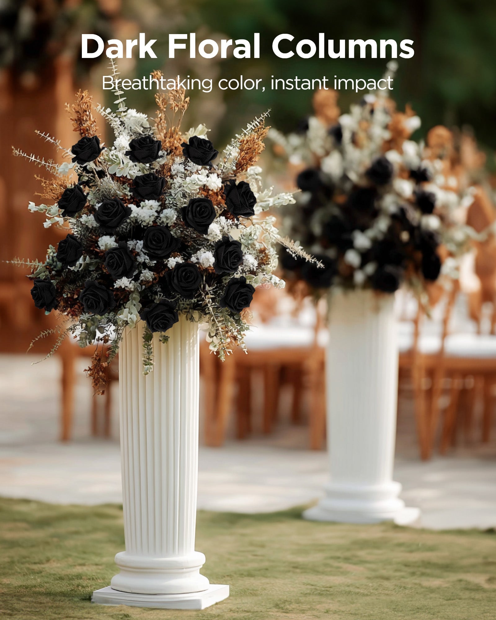 InnoGear 50 Pcs Black Roses Artificial Flowers, Fake Velvet Silk Rose Bulk Faux Flower for Decoration DIY Wedding Centerpieces Proposal Bridal Bouquets Shower Party Home Floral Decor (50, Black)