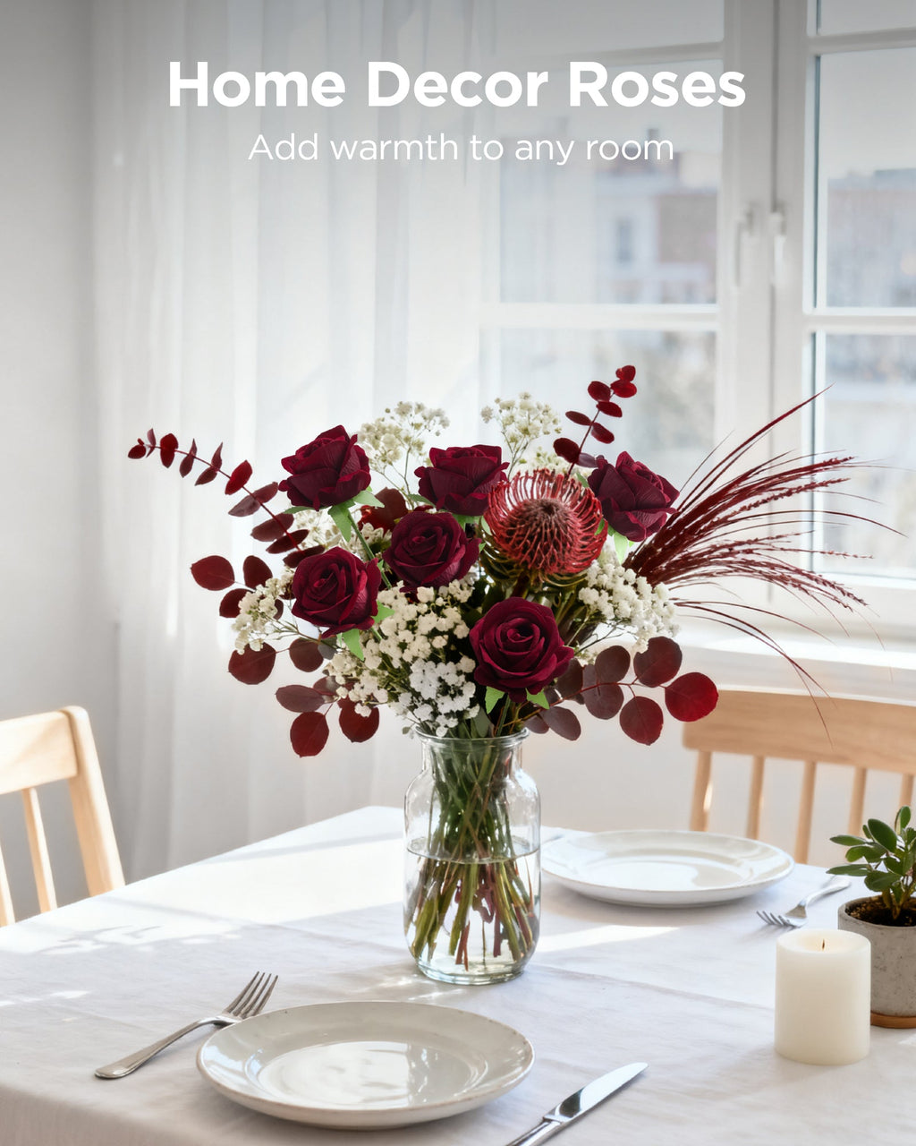 InnoGear 50 Pcs Burgundy Roses Artificial Flowers, Fake Velvet Silk Red Rose Bulk Faux Flower for Decoration Wedding Centerpieces Proposal Bridal Bouquets Shower Party Home Floral Decor (50, Burgundy)