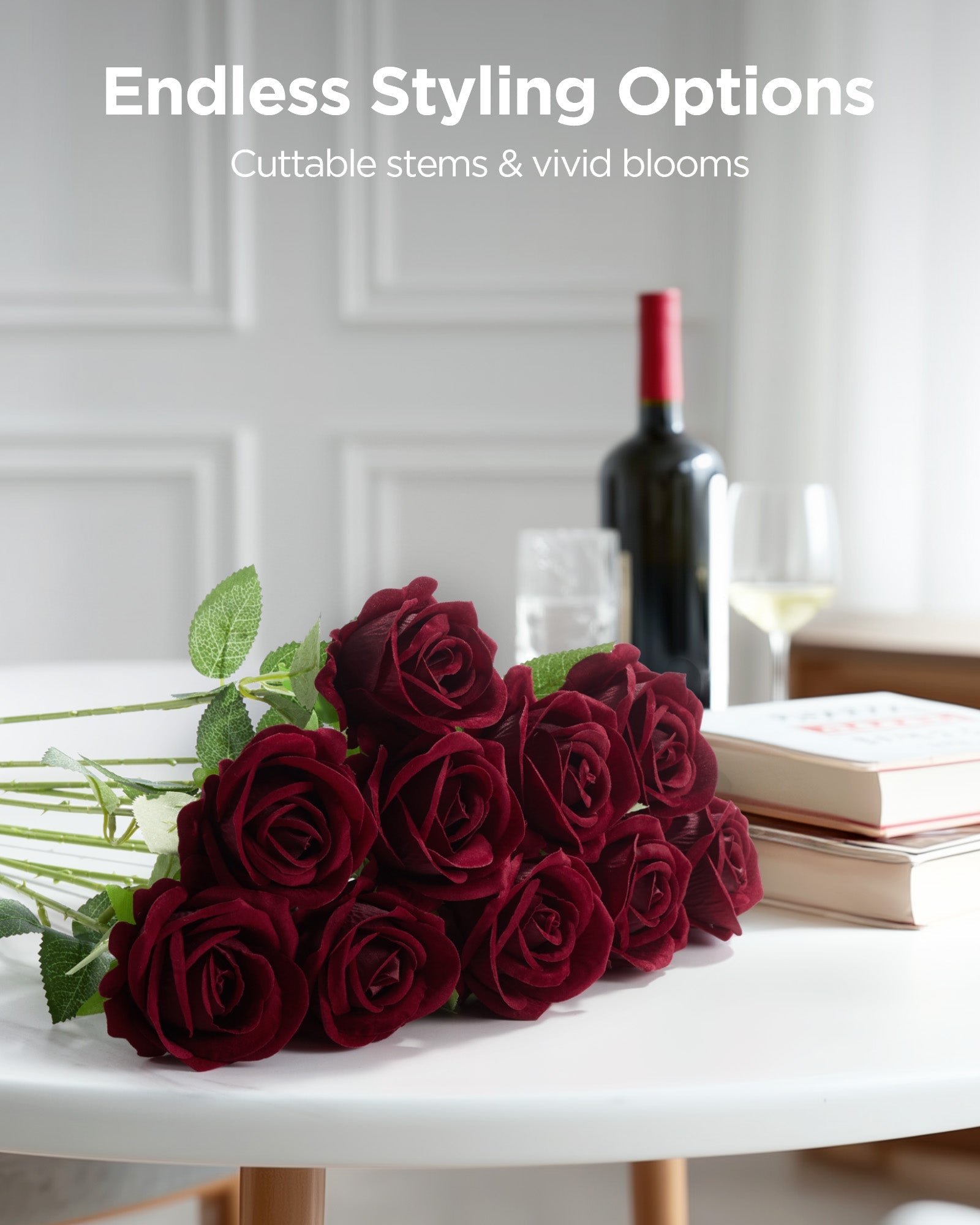 InnoGear 50 Pcs Burgundy Roses Artificial Flowers, Fake Velvet Silk Red Rose Bulk Faux Flower for Decoration Wedding Centerpieces Proposal Bridal Bouquets Shower Party Home Floral Decor (50, Burgundy)