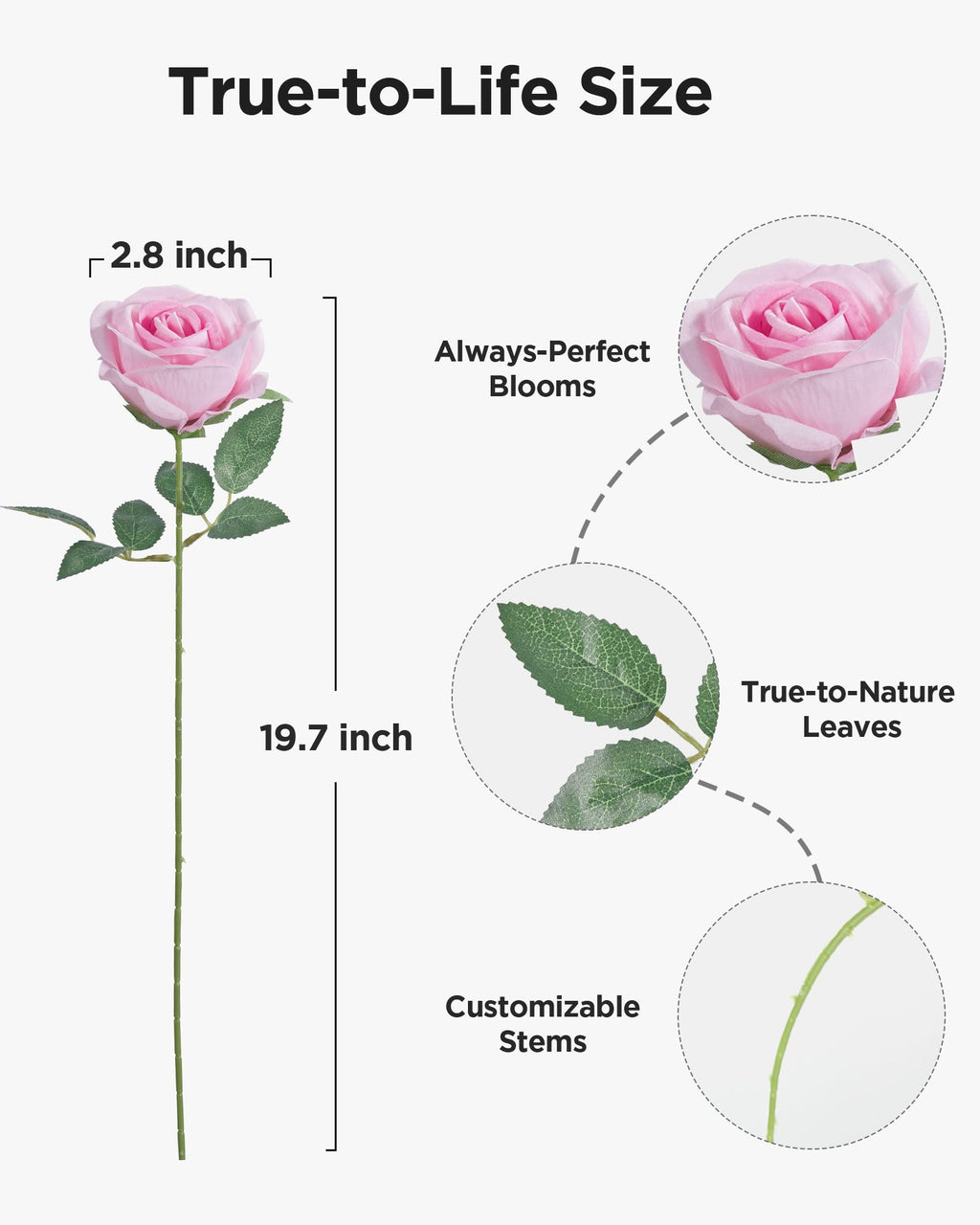 InnoGear 50 Pcs Pink Roses Artificial Flowers, Fake Velvet Silk Rose Bulk Faux Flower for Decoration DIY Wedding Centerpieces Proposal Bridal Bouquets Shower Party Home Floral Decor (50, Pink)