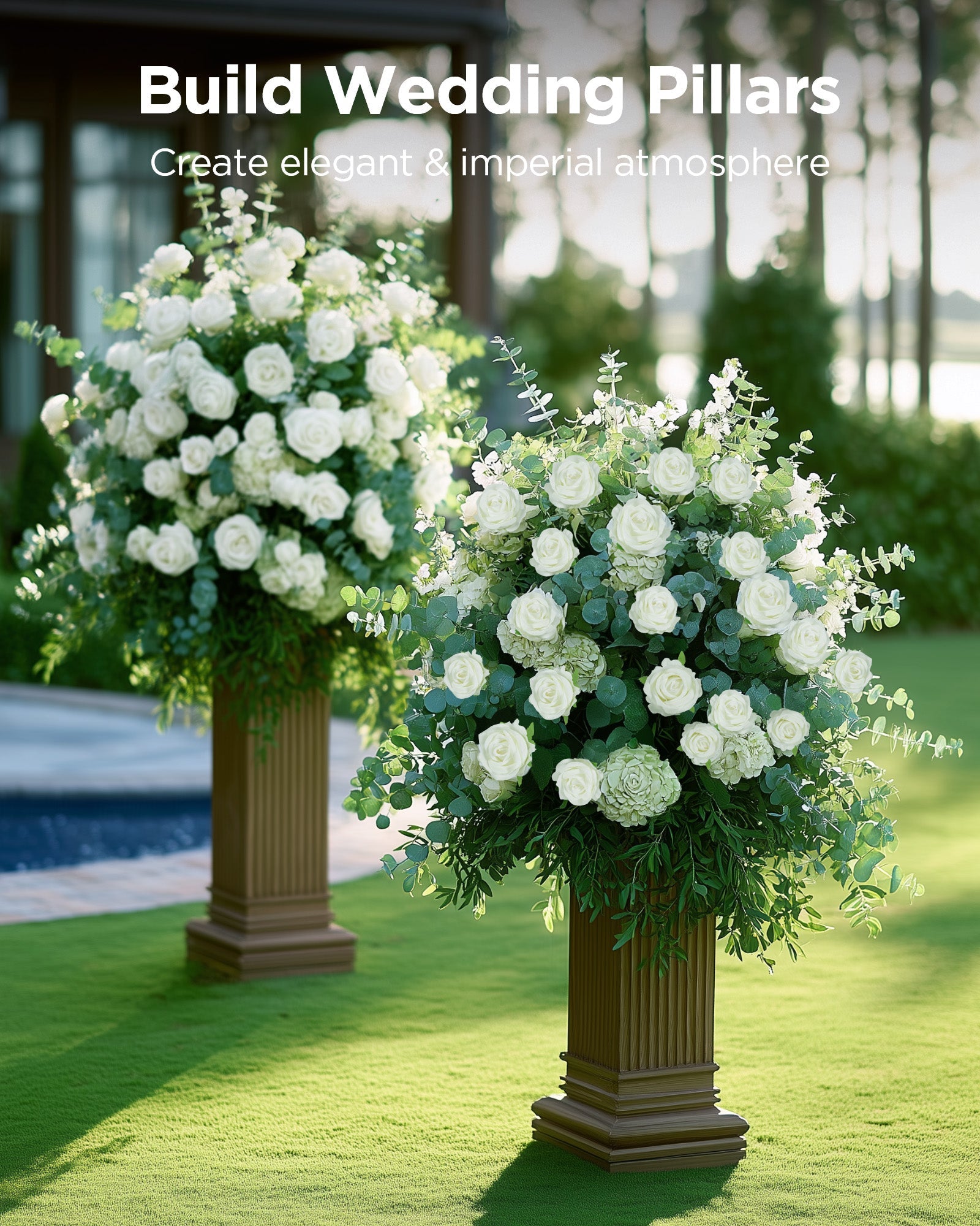 InnoGear 50 Pcs White Roses Artificial Flowers, Fake Velvet Silk Rose Bulk Faux Flower for Decoration DIY Wedding Centerpieces Proposal Bridal Bouquets Shower Party Home Floral Decor (50, White)