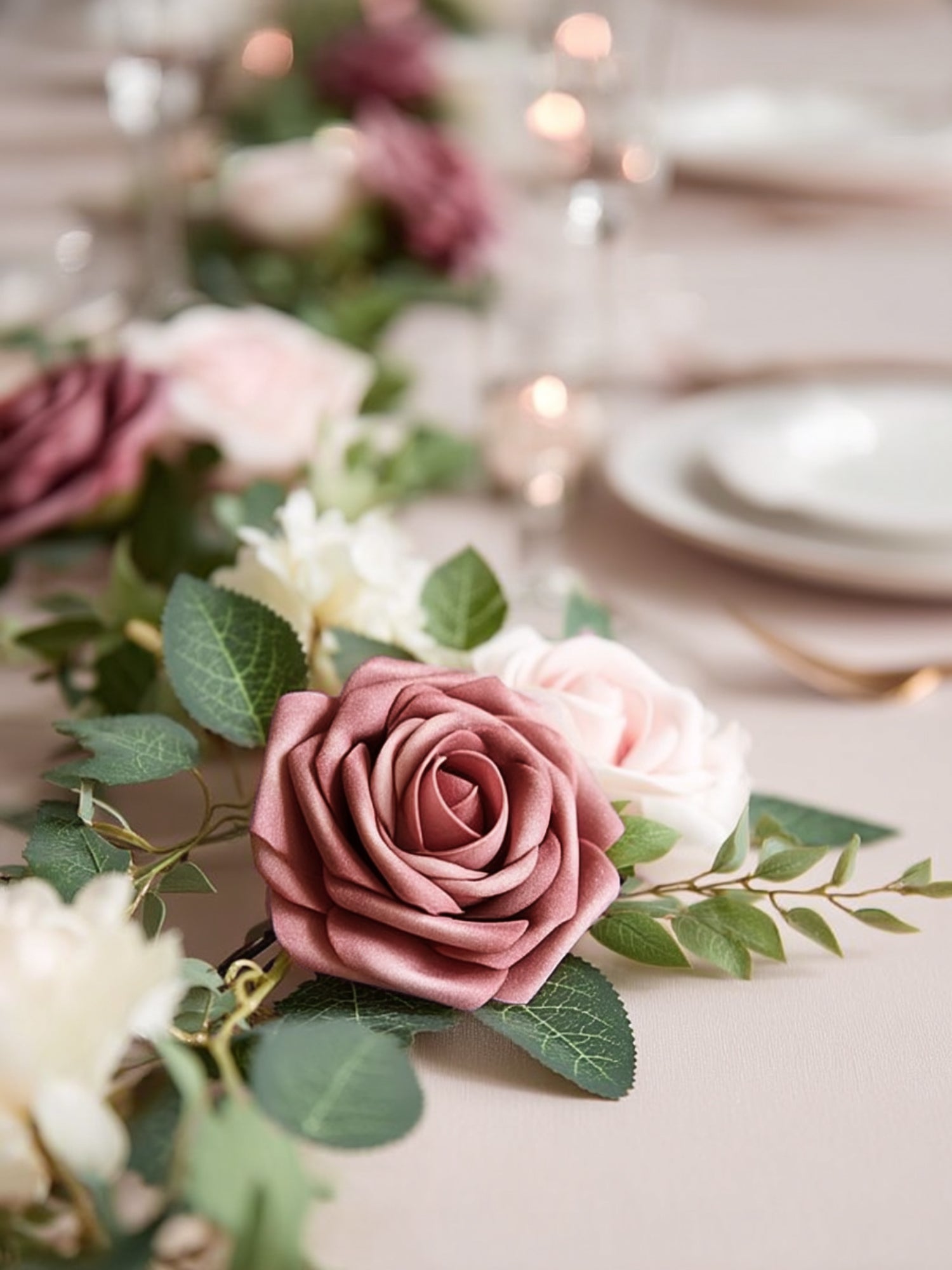 InnoGear Artificial Flowers, 50 Pcs Dusty Pink Foam Fake Roses Bulk with Stems for Decoration DIY Wedding Bouquets Centerpieces Bridal Shower Party Christmas Tree
