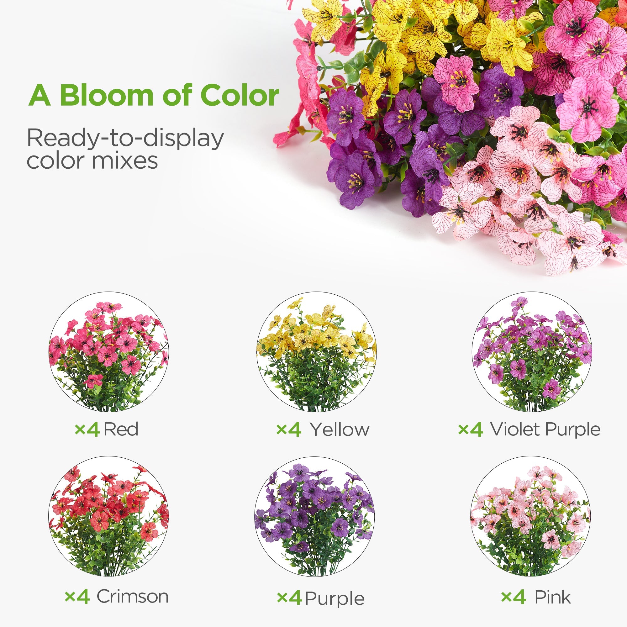 InnoGear Artificial Flowers for Outdoors, Fake Plants Greenery Faux Daisy with Eucalyptus Leaves Flowers for Decoration Indoor Garden Home Decor Porch Patio, 24 Bundles (Mixed 6 Colors)