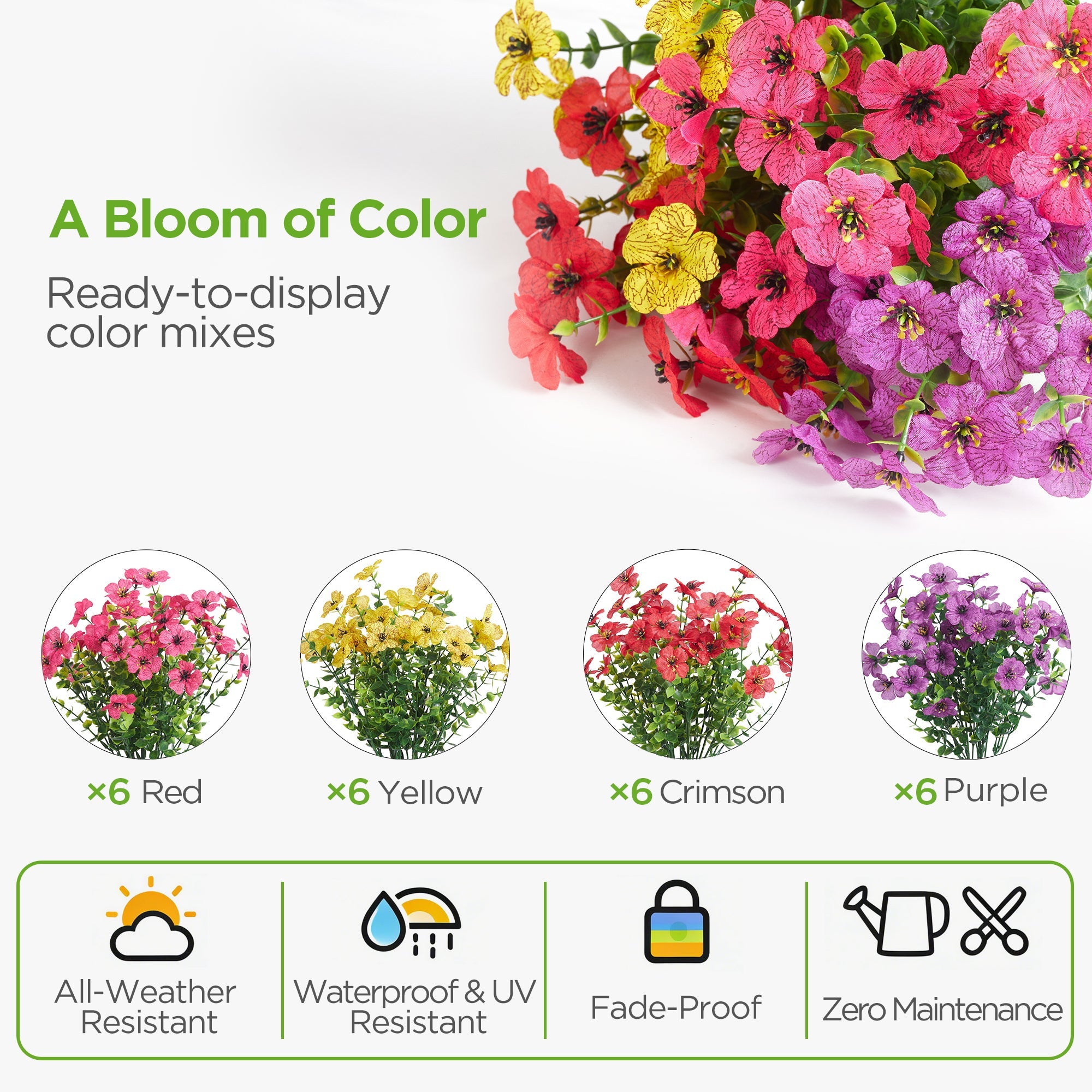 InnoGear Artificial Flowers for Outdoors, Fake Plants Greenery Faux Daisy with Eucalyptus Leaves Flowers for Decoration Indoor Garden Home Decor Porch Patio, 24 Bundles (Mixed 4 Colors)
